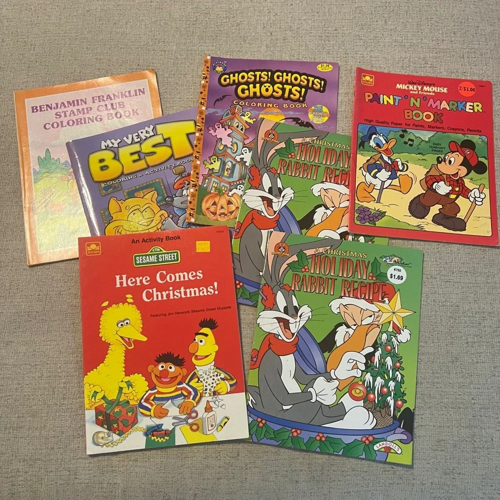 Vintage Coloring Book Lot 30+ 80s 90s Disney Sesame Street Lisa Frank Christmas